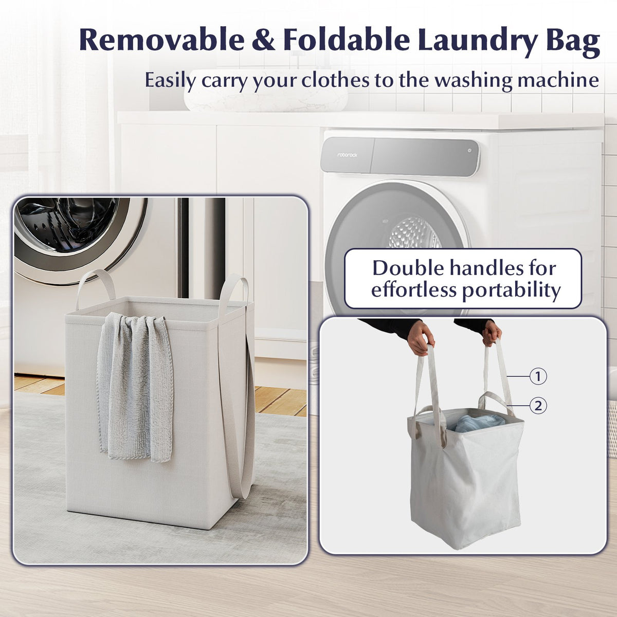 Tilt-Out Laundry Hamper Cabinet with Drawer and Removable Laundry Bag-White view 8