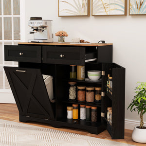 Tilt Out Trash Can Cabinet with Outlets and Adjustable Shelf-Black view 3