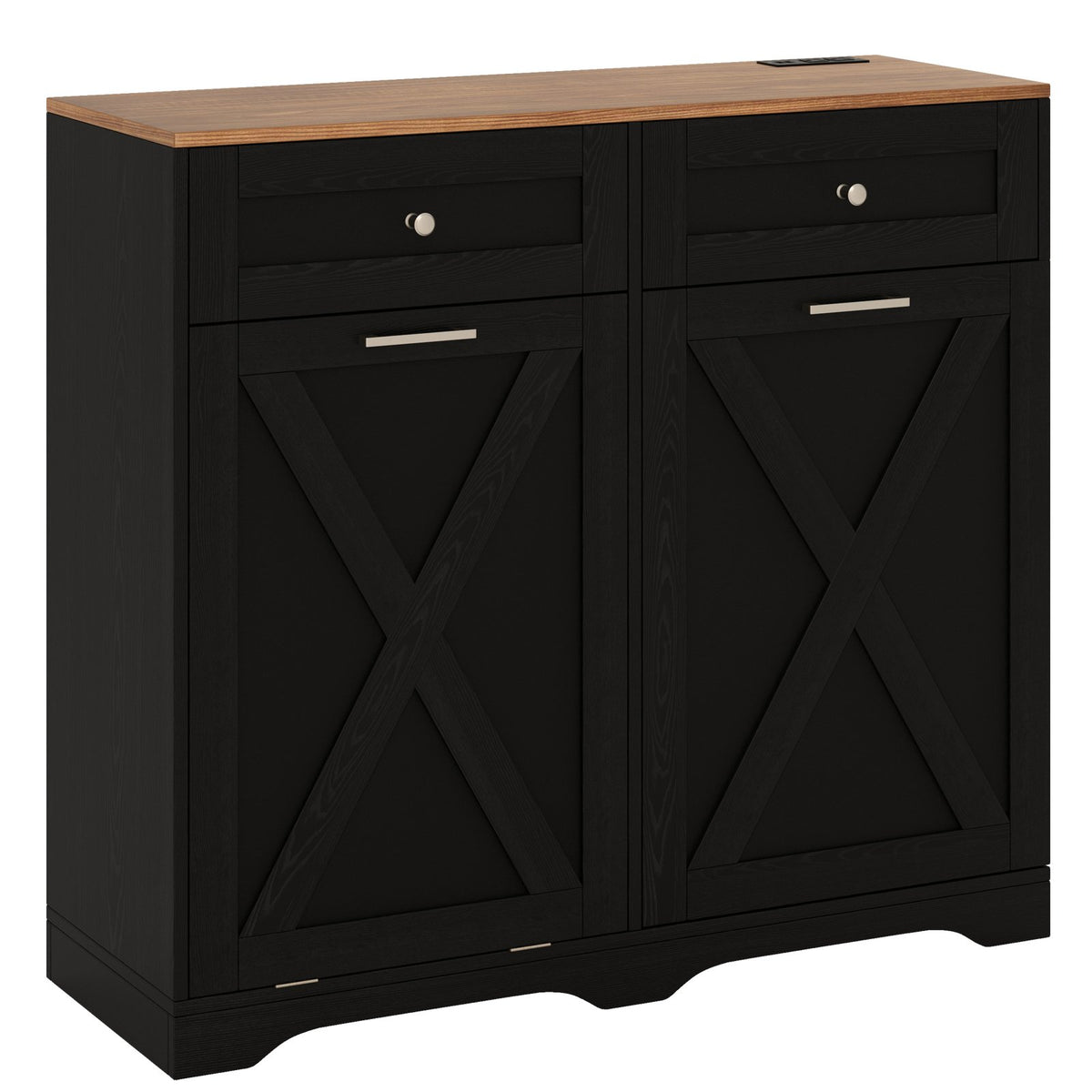 Tilt Out Trash Can Cabinet with Outlets and Adjustable Shelf-Black view 4