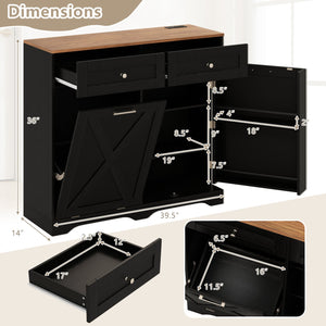 Tilt Out Trash Can Cabinet with Outlets and Adjustable Shelf-Black view 5