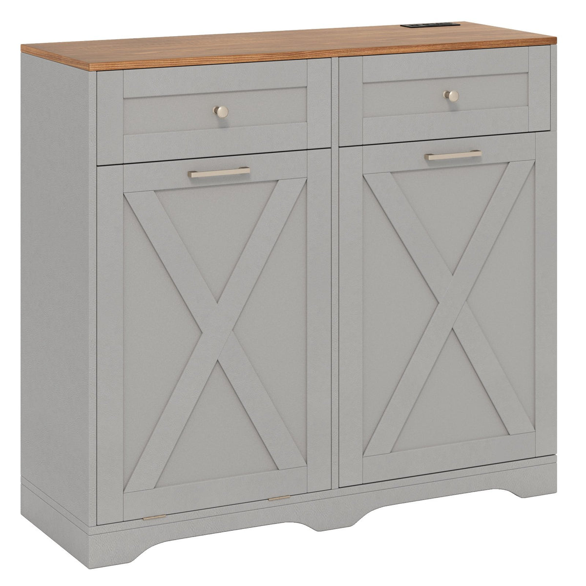 Tilt Out Trash Can Cabinet with Outlets and Adjustable Shelf-Gray view 4