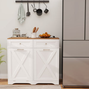Tilt Out Trash Can Cabinet with Outlets and Adjustable Shelf-White view 2