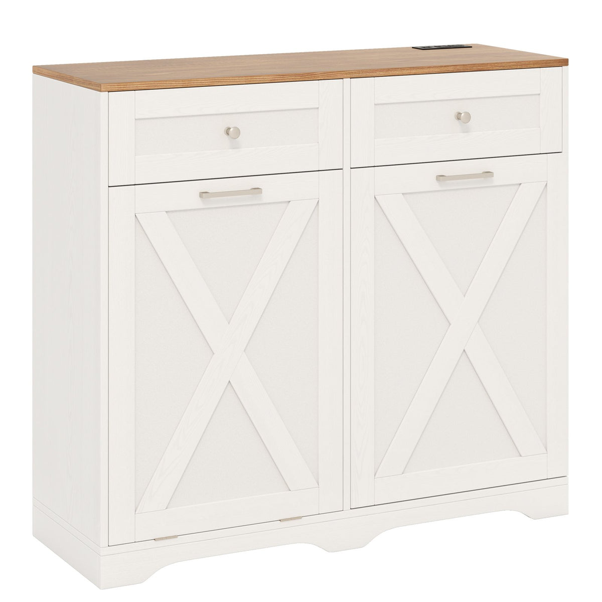 Tilt Out Trash Can Cabinet with Outlets and Adjustable Shelf-White view 4