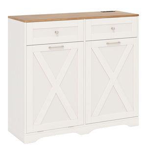 Tilt Out Trash Can Cabinet with Outlets and Adjustable Shelf-White view 4