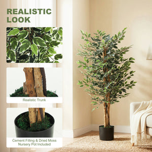 Artificial Tree, Fake Ficus Tree with Leaves, Faux Plant in Nursery Pot for Indoor Decoration