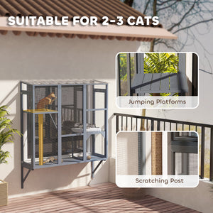 Wooden Catio Outdoor, Cat Window Box Enclosure for 2-3 Large Cats with 2 Jumping Platforms & Scratching – view 4