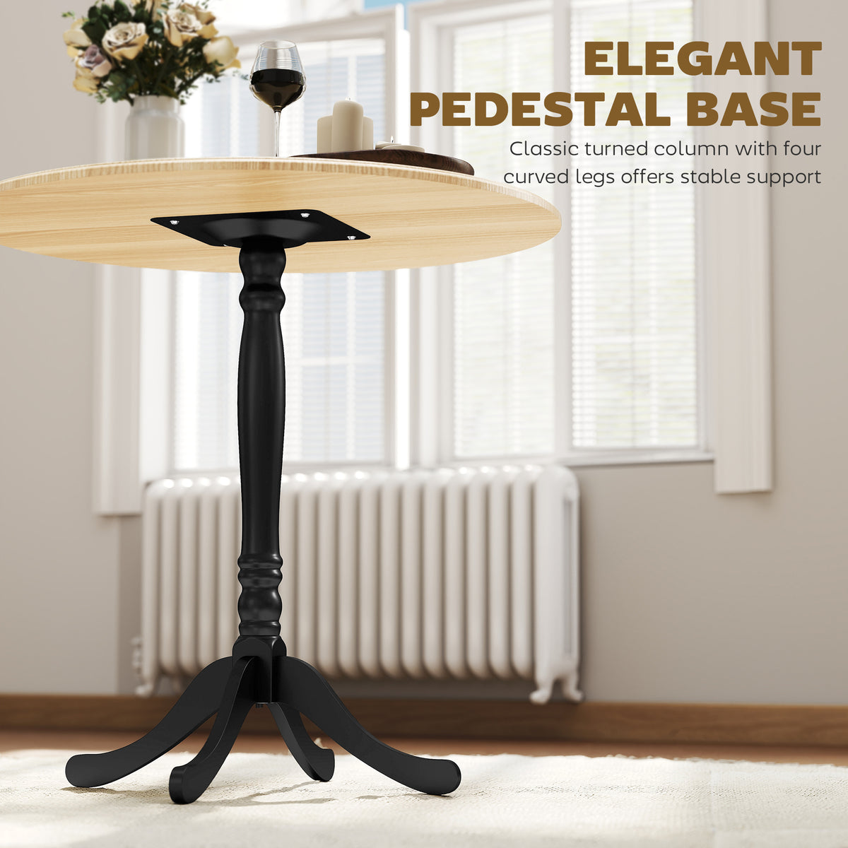 Dining Table for 2-4 People, Modern Round Kitchen Table with Pedestal Steel Base, 80cm, Natural Wood and Black