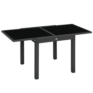 63" Extendable Outdoor Dining Table Patio Table with Aluminum Frame and Tempered Glass Tabletop, Black