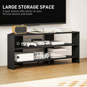 Corner TV Stand, Modern TV Table with 2 Open Shelves for 47 Inch TV, Entertainment Center for Living Room, Black