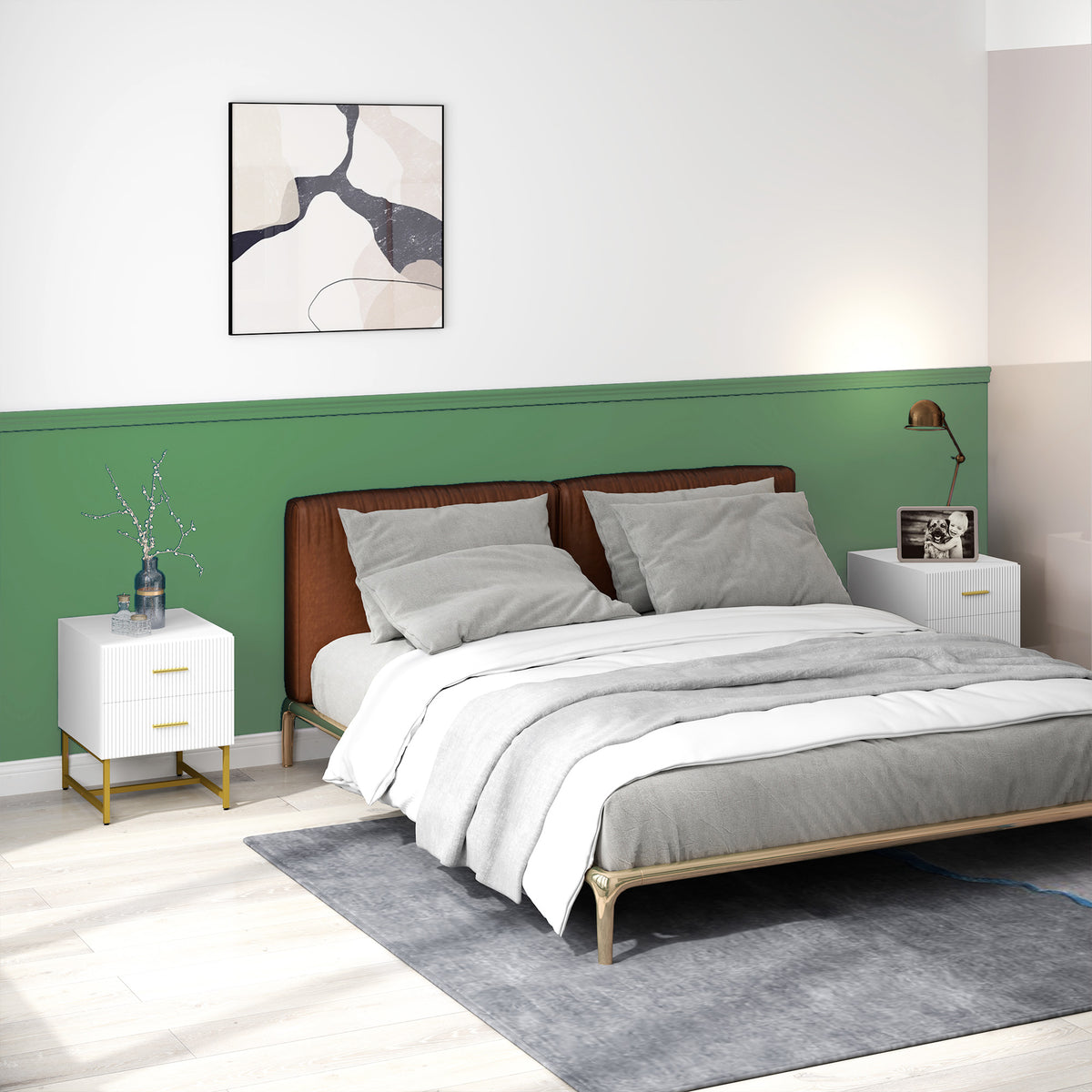 2 Pieces Nightstands with Storage, Modern Bedside Tables with 2 Fluted Drawers and Gold Legs for Bedroom – view 14