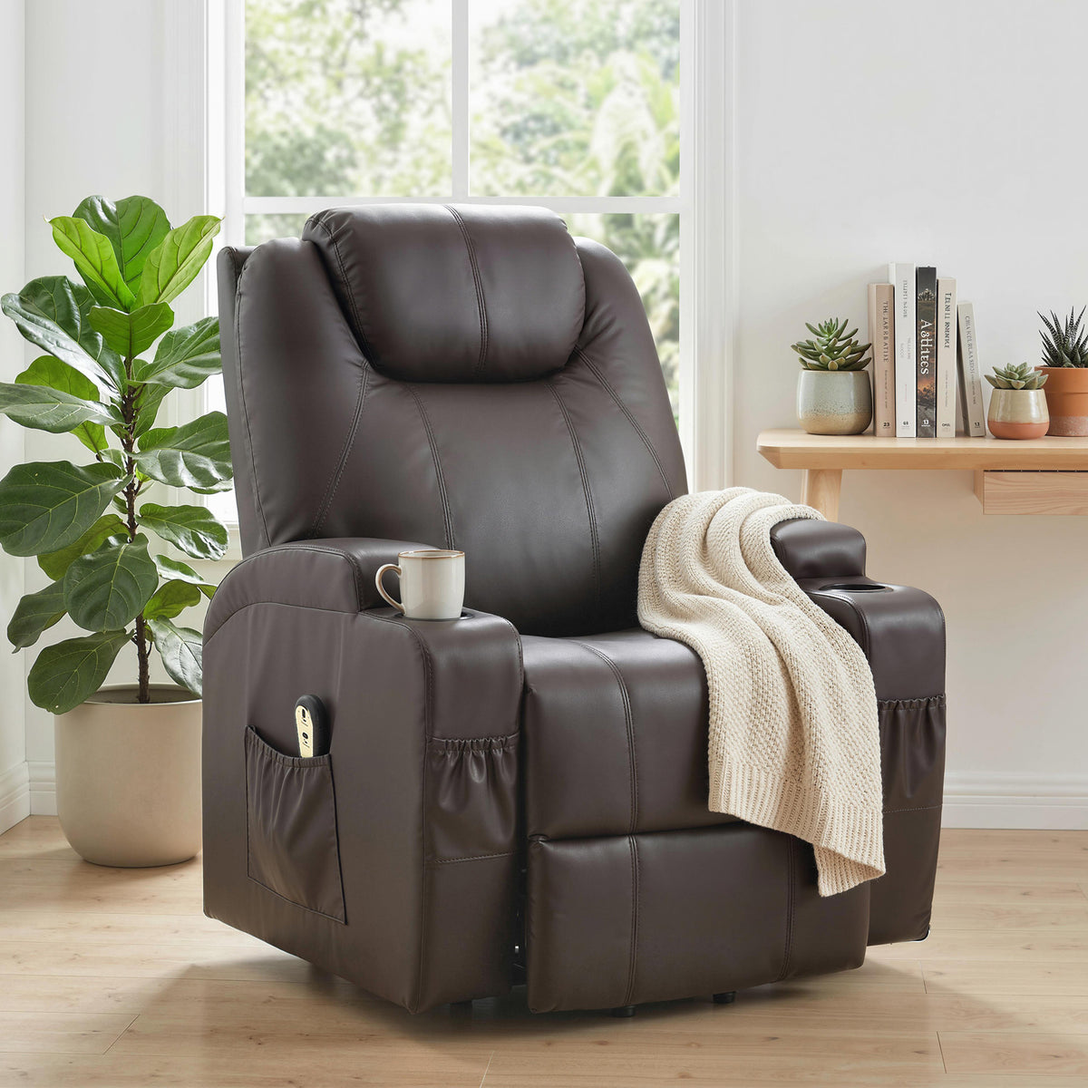 Power Lift Recliner Chair for Elderly, PU Leather Lift Chair with Thick and High Back, Footrest, Remote – view 14
