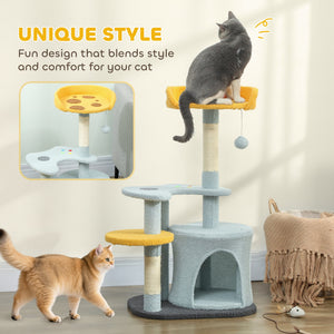 Cat Tree for Indoor Cats, 31.5 inch Cat Tower with Plush Perch, Platform, Condo, Scratching Post and Toy Ball, Blue