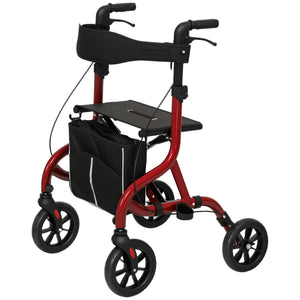 Foldable Rollator Walker with Seat for Seniors, Lightweight Rolling Walker with Adjustable Handles - Red
