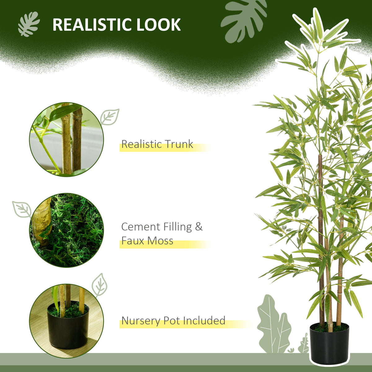 4ft Artificial Tree, Indoor Fake Bamboo with Pot, for Home Office Living Room Decor