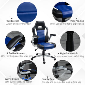 Racing Gaming Chair PU Leather Office Chair Executive Computer Desk Chair with Adjustable Height, Flip Up Armrest, Swivel Wheels, Red