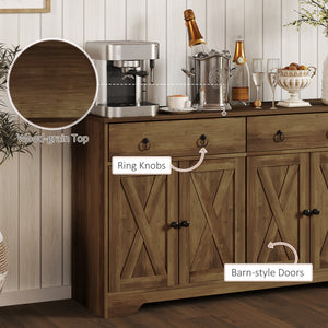 Sideboard Cabinet with 2 Drawers, 4 Barn Doors and 2 Adjustable Shelves, Buffet Table for Living Room, Black – view 12