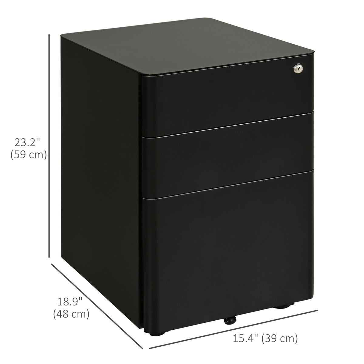 Metal Filing Cabinet 3 Drawer, Mobile Office Cabinet with Wheels for Legal, Letter, A4 File, Black