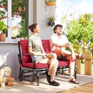 2-Person Outdoor Glider Chair, Patio Double Rocking Loveseat with Steel Frame and Cushions for Backyard – view 14