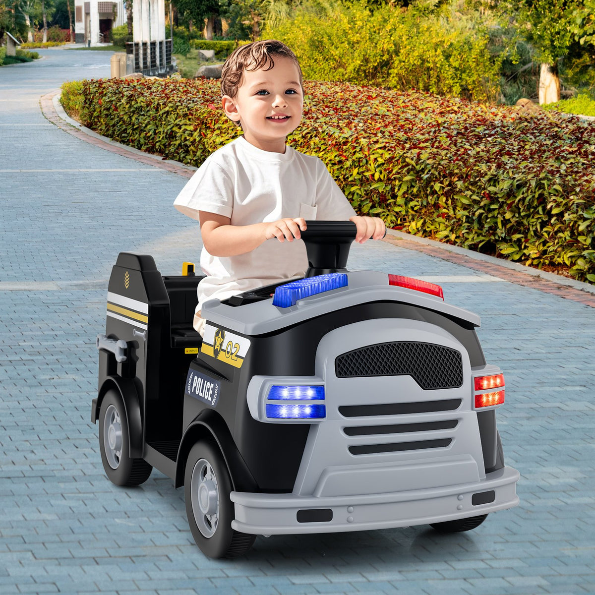12V Toddler Fire Toy Car with Shovel and Wrench for Ages 37-95 Months-Black view 2