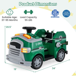 12V Toddler Fire Toy Car with Shovel and Wrench for Ages 37-95 Months-Green view 4
