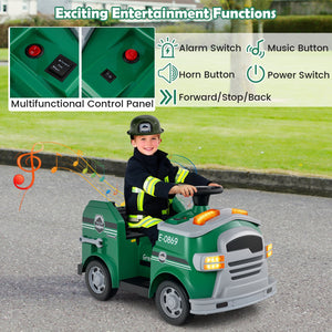 12V Toddler Fire Toy Car with Shovel and Wrench for Ages 37-95 Months-Green view 7