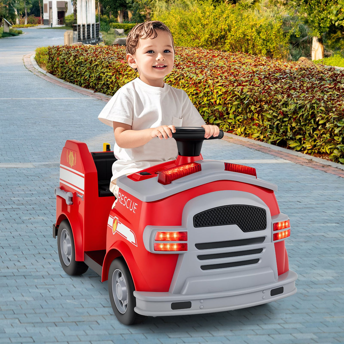12V Toddler Fire Toy Car with Shovel and Wrench for Ages 37-95 Months-Red view 2