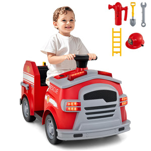12V Toddler Fire Toy Car with Shovel and Wrench for Ages 37-95 Months-Red view 3