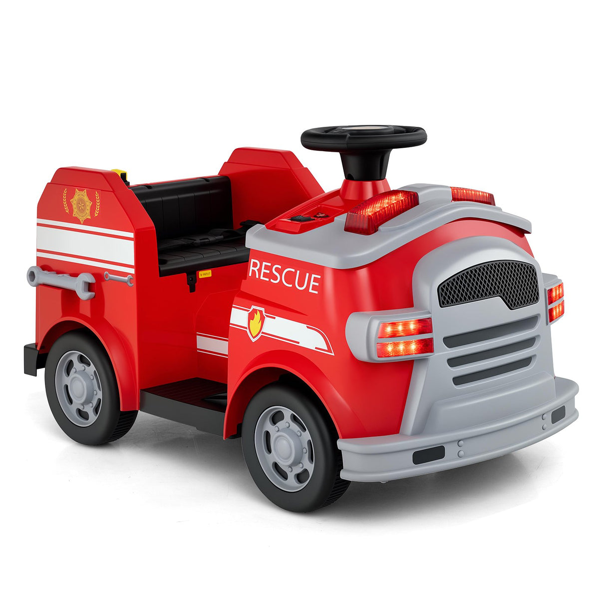 12V Toddler Fire Toy Car with Shovel and Wrench for Ages 37-95 Months-Red view 5