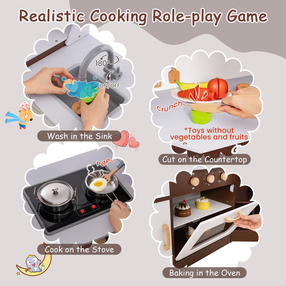 Toddler Kitchen Playset with Ice Maker Microwave Oven Sink and Washing Machine for Kids 3+ Years Old view 7