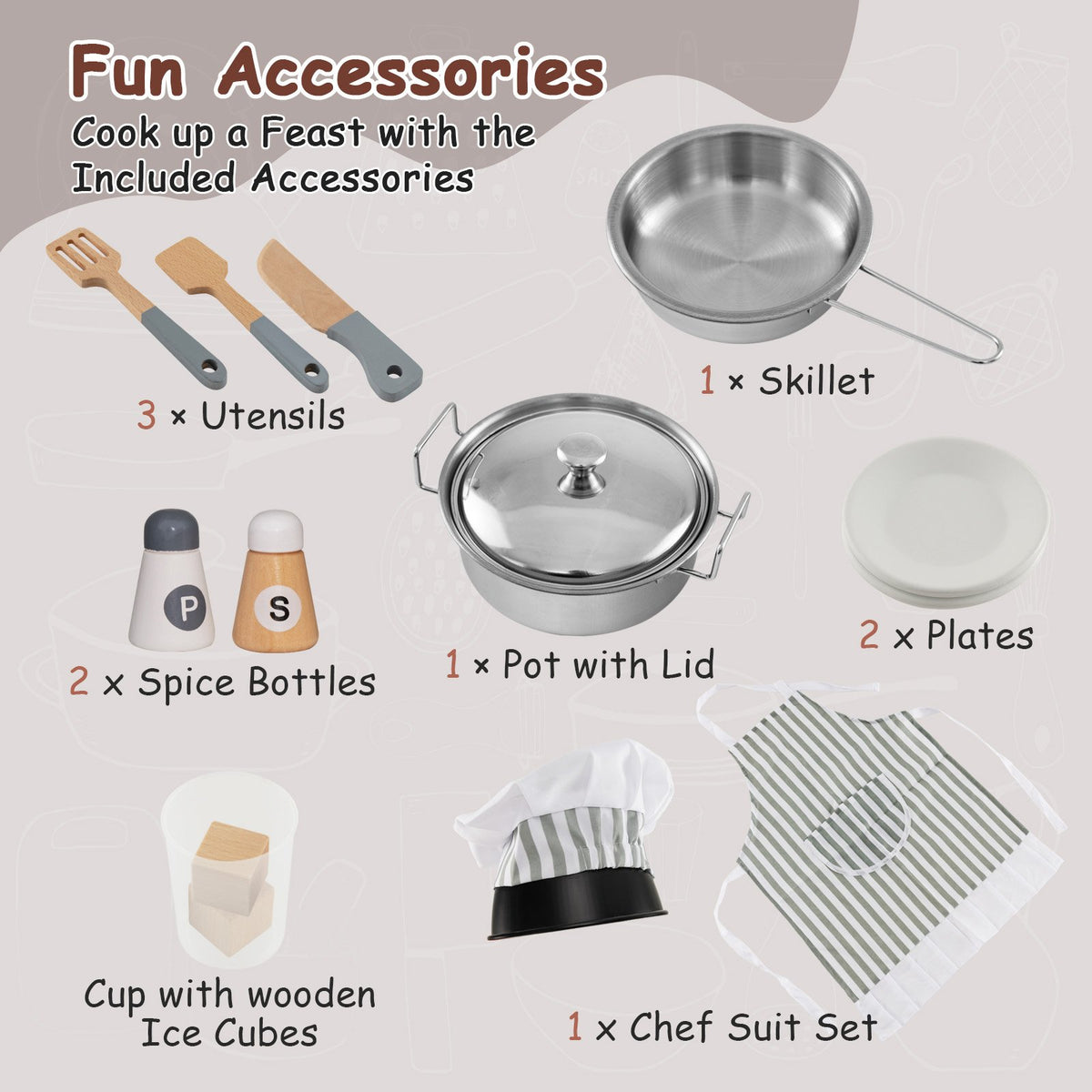 Toddler Kitchen Playset with Ice Maker Microwave Oven Sink and Washing Machine for Kids 3+ Years Old view 8
