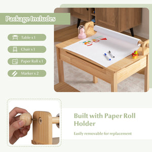Toddler Multifunctional Activity Table and Chair Set with Paper Roll Holder-Natural view 6