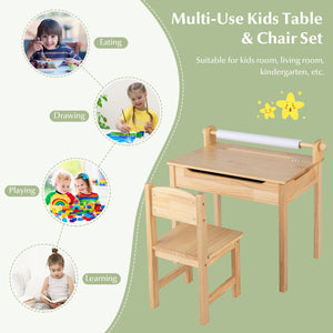 Toddler Multifunctional Activity Table and Chair Set with Paper Roll Holder-Natural view 8