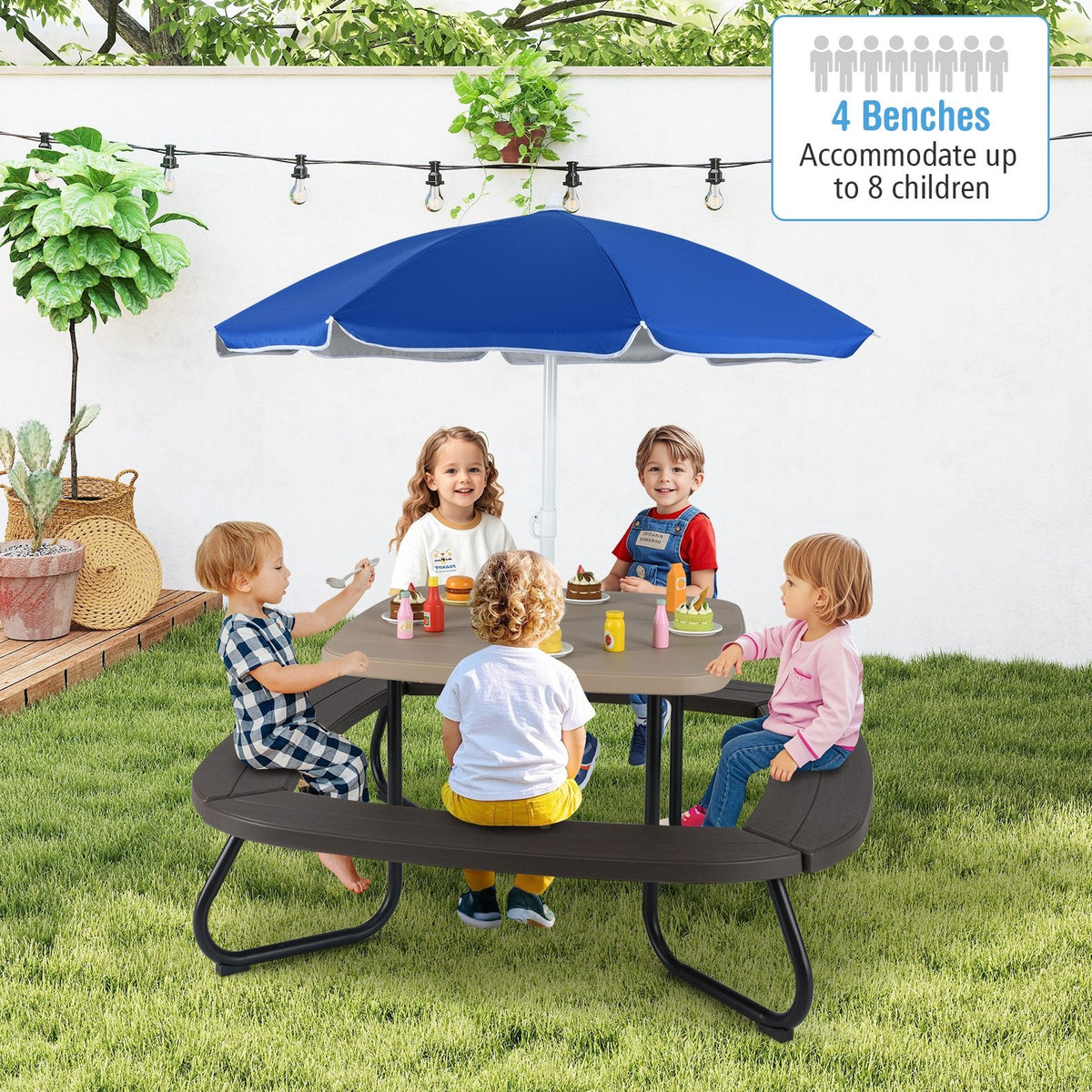 Toddler Outdoor Activity Table with Adjustable and Collapsible Umbrella-Brown view 2