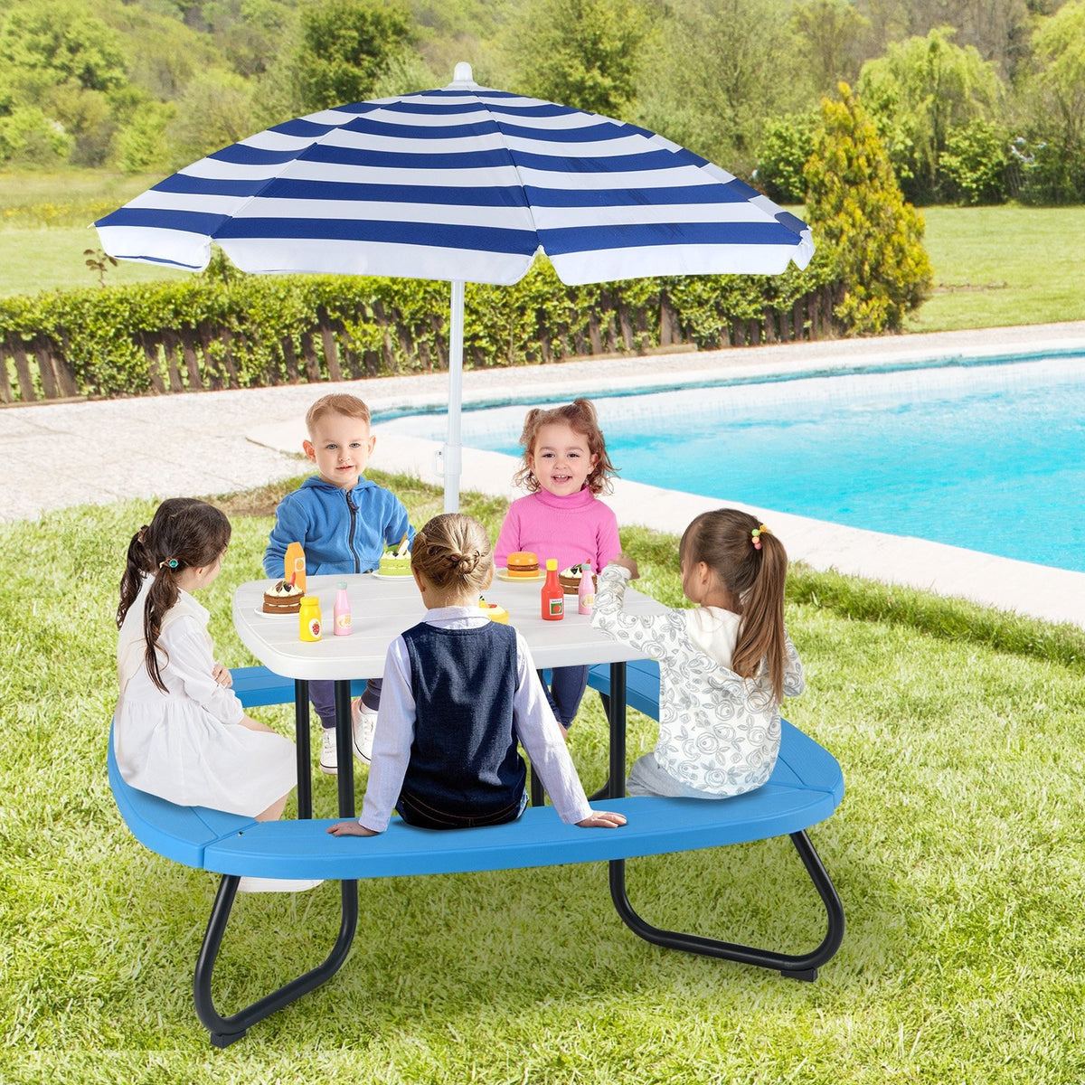 Toddler Outdoor Activity Table with Adjustable and Collapsible Umbrella-White view 2