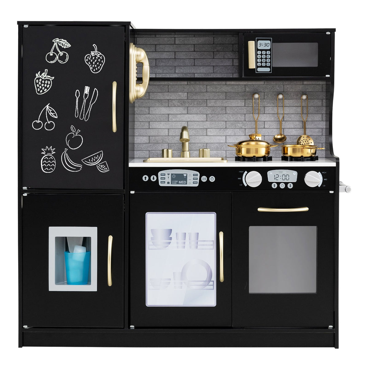 Toddler Pretend Play Kitchen for Boys and Girls 3-6 Years Old-Black view 3