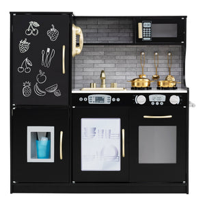 Toddler Pretend Play Kitchen for Boys and Girls 3-6 Years Old-Black view 3
