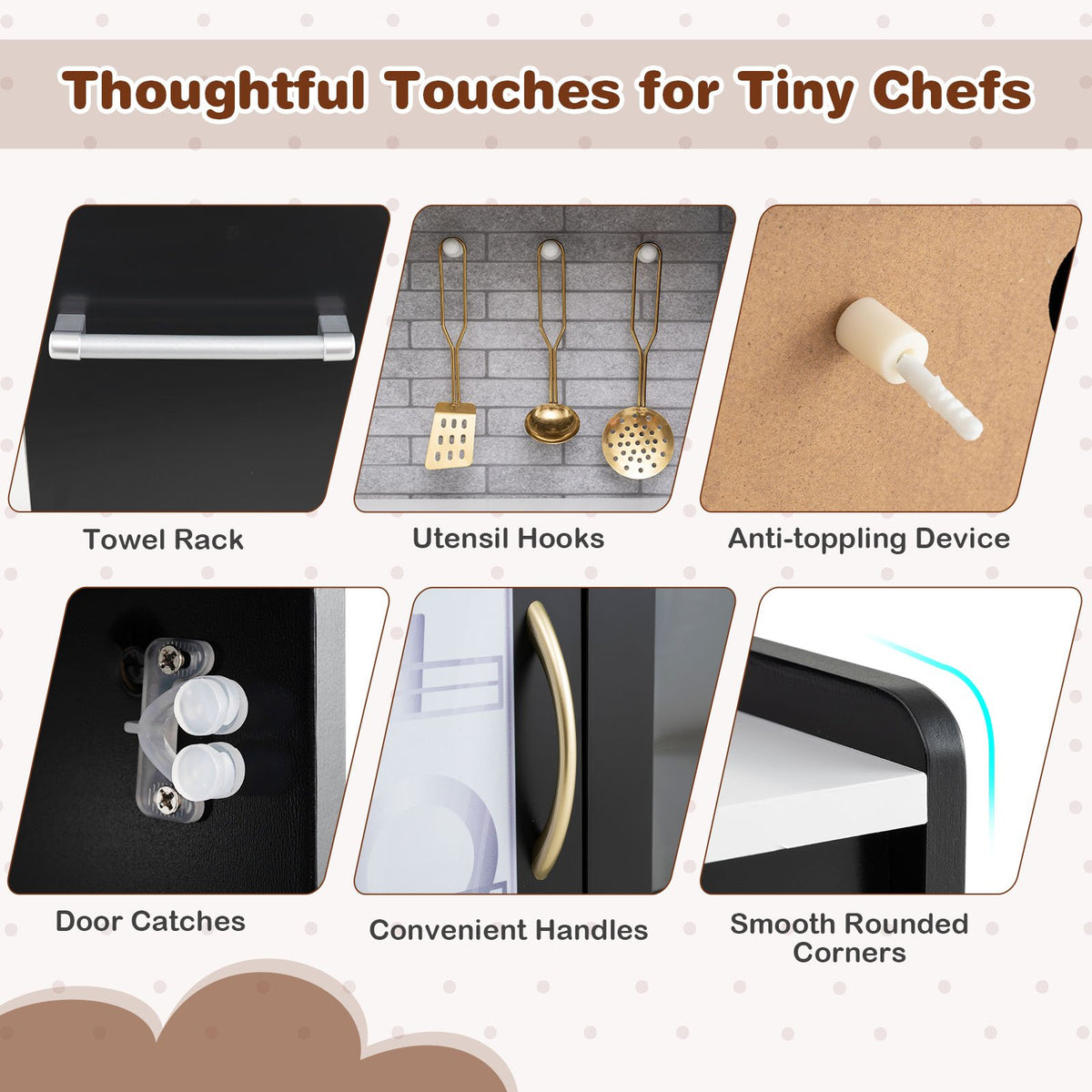 Toddler Pretend Play Kitchen for Boys and Girls 3-6 Years Old-Black view 7