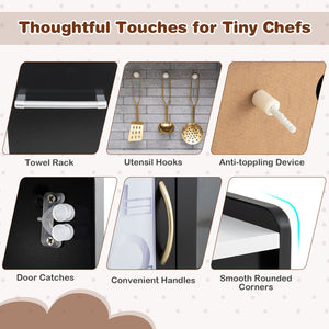 Toddler Pretend Play Kitchen for Boys and Girls 3-6 Years Old-Black view 7
