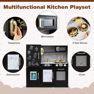 Toddler Pretend Play Kitchen for Boys and Girls 3-6 Years Old-Black view 8