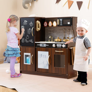 Toddler Pretend Play Kitchen for Boys and Girls 3-6 Years Old-Brown view 2