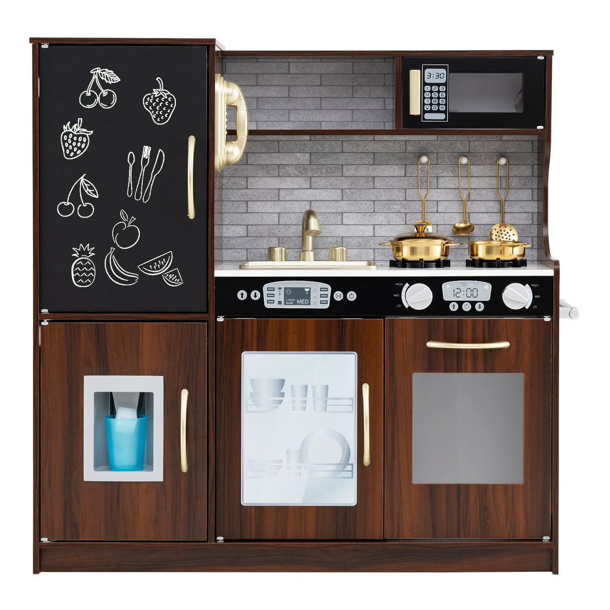 Toddler Pretend Play Kitchen for Boys and Girls 3-6 Years Old-Brown view 3
