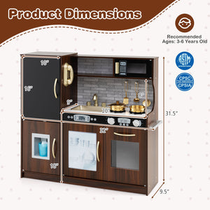 Toddler Pretend Play Kitchen for Boys and Girls 3-6 Years Old-Brown view 4