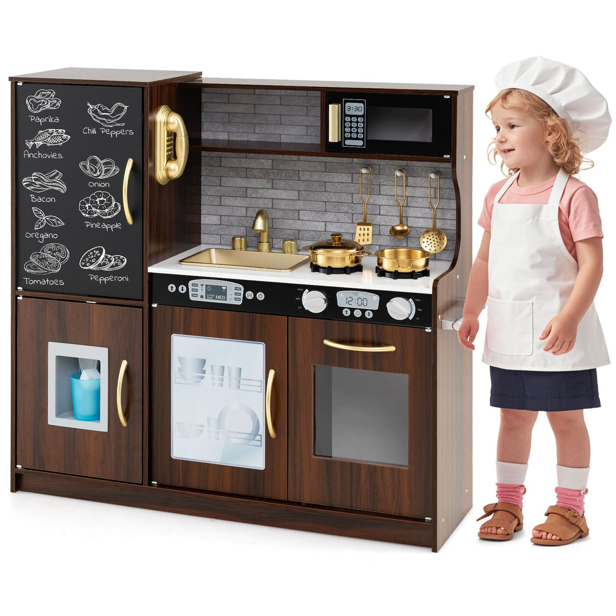 Toddler Pretend Play Kitchen for Boys and Girls 3-6 Years Old-Brown view 5
