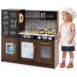 Toddler Pretend Play Kitchen for Boys and Girls 3-6 Years Old-Brown view 5