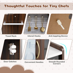 Toddler Pretend Play Kitchen for Boys and Girls 3-6 Years Old-Brown view 7