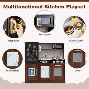 Toddler Pretend Play Kitchen for Boys and Girls 3-6 Years Old-Brown view 8