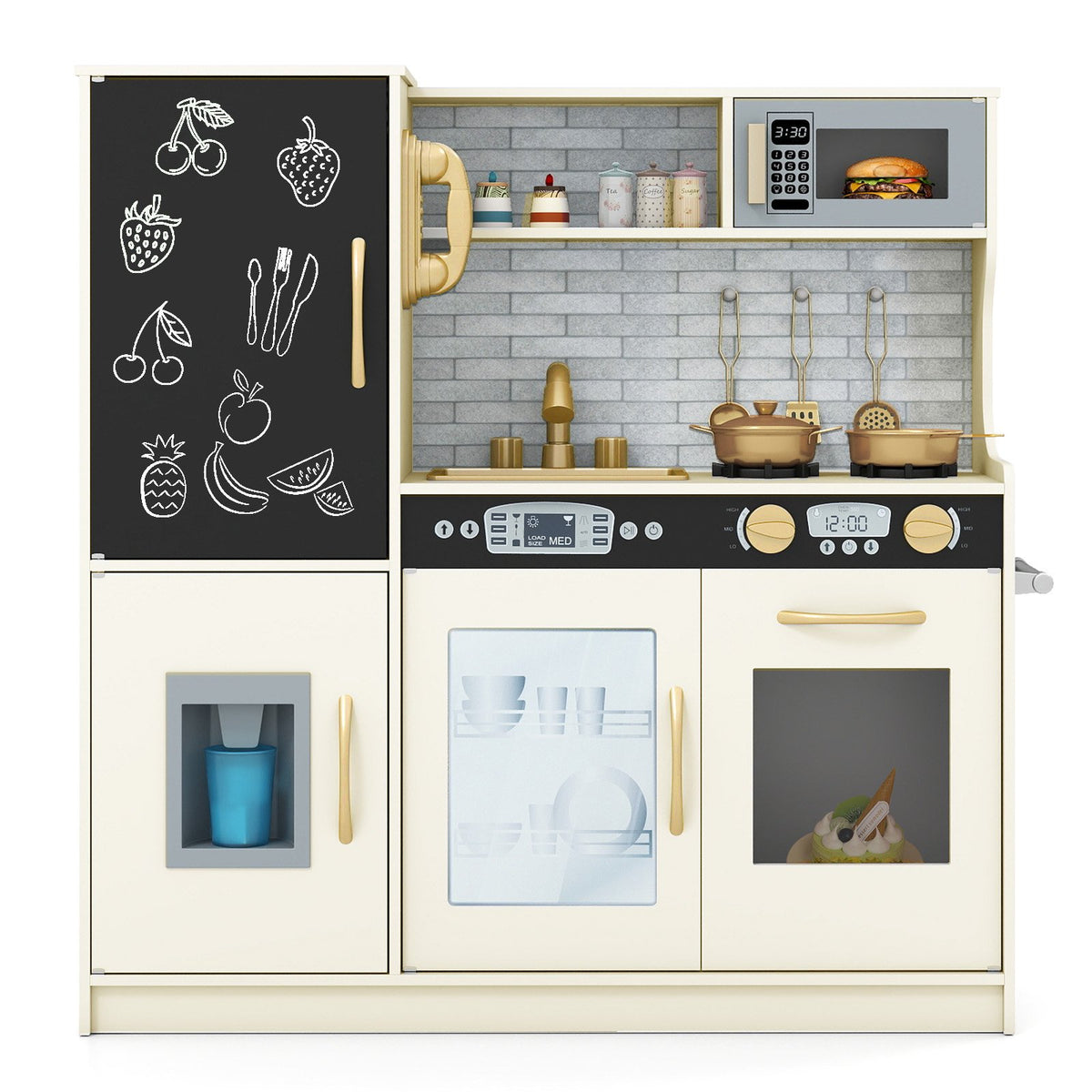 Toddler Pretend Play Kitchen for Boys and Girls 3-6 Years Old-Cream White