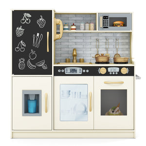 Toddler Pretend Play Kitchen for Boys and Girls 3-6 Years Old-Cream White
