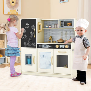 Toddler Pretend Play Kitchen for Boys and Girls 3-6 Years Old-Cream White view 2