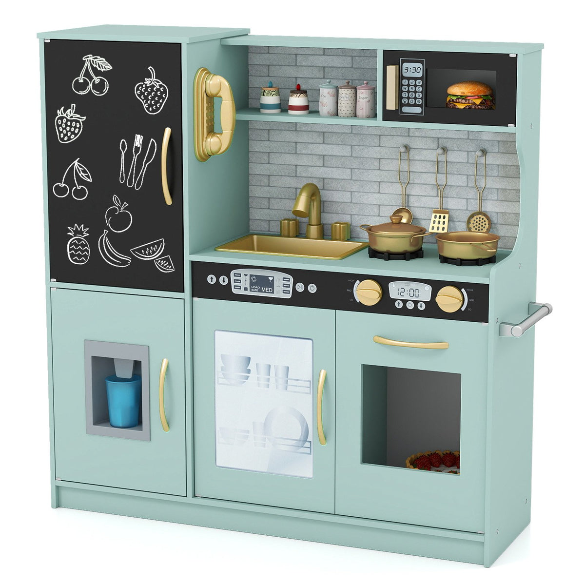 Toddler Pretend Play Kitchen for Boys and Girls 3-6 Years Old-Green view 3